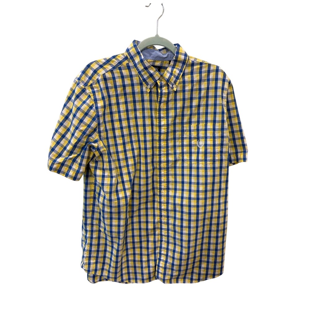 Chaps‎ Easy Care Plaid Short Sleeve Shirt | Yellow & Blue | Size L ☀️